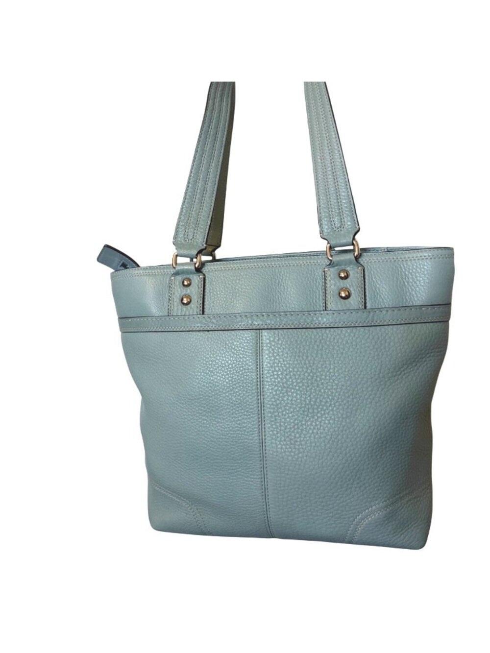 Coach Azure Teal Hampton Hamilton Leather Tote Satchel With Turnlock F13959 - Picture 2 of 10